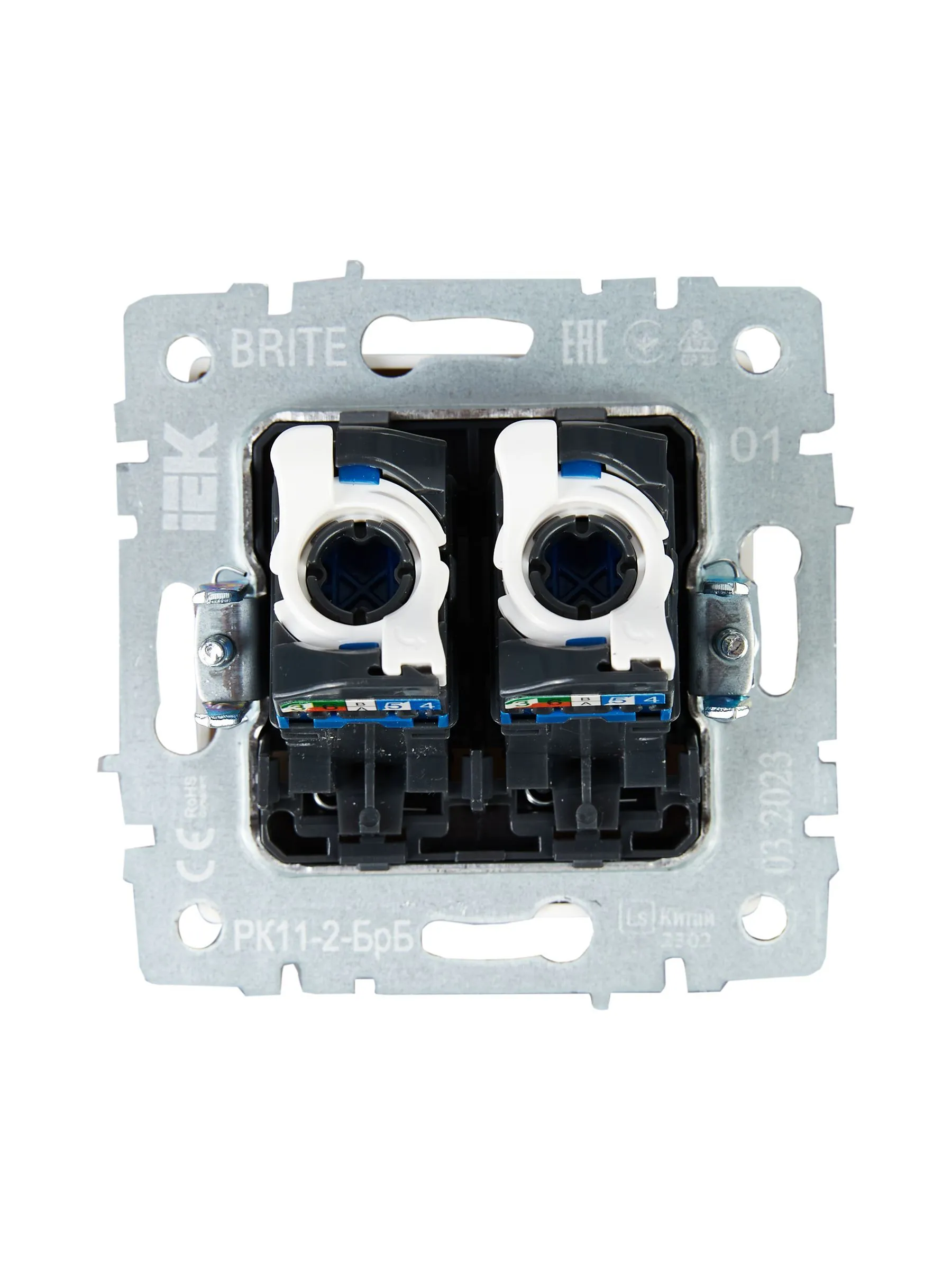 BRITE Розетка компьютерная двойная RJ45 кат.6 РК11-2-БрБ белый IEK - Фото 3