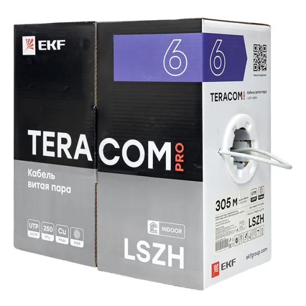 Витая пара TERACOM PRO Cat.6 U/UTP 4 п. solid 23AWG LSZH нг(А)-HF сер. (305м) - Фото 3