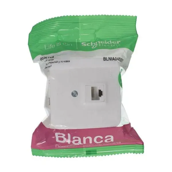 Розетка компьютерная 1-м ОП Blanca RJ45 кат.5E с изолир. пластиной бел. SE BLNIA045001 - Фото 3