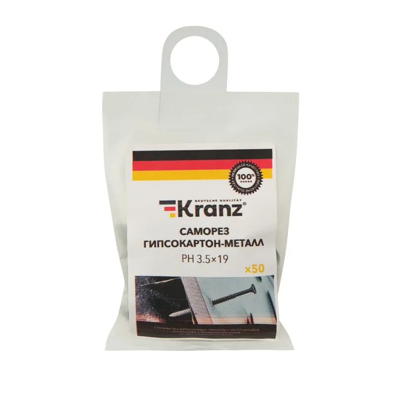 Саморез гипсокартон-дерево KRANZ 3.5х19, пакет (50 шт./уп.) - Фото 3