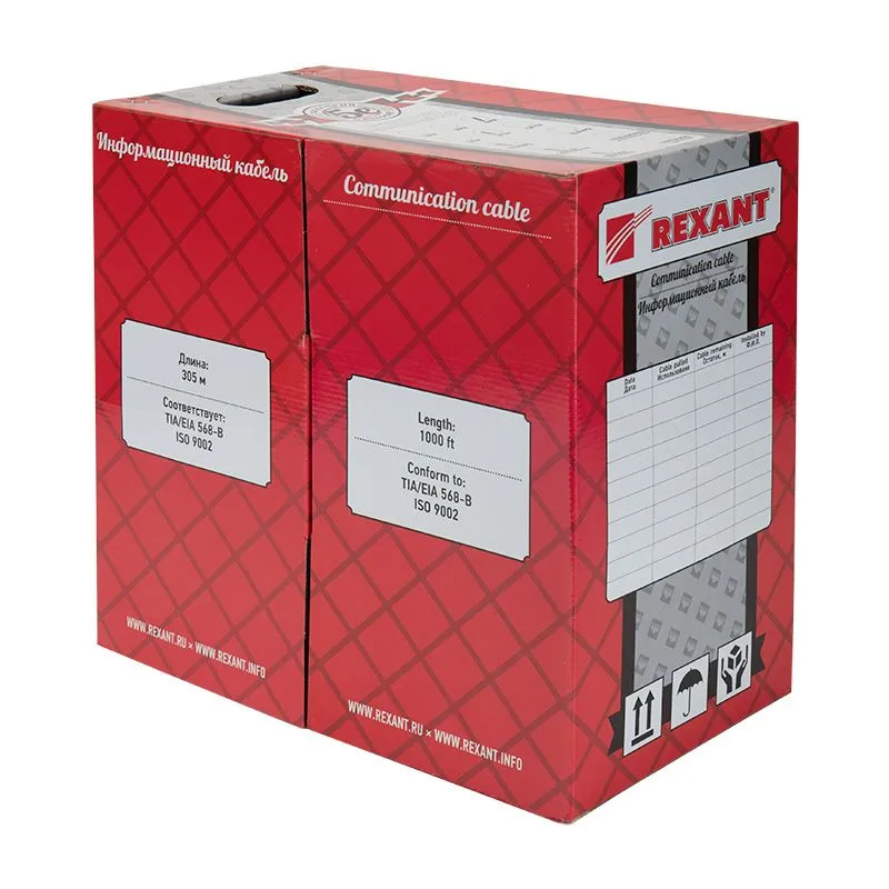 Кабель витая пара F/UTP, CAT 5e, ZH нг(А)-HF, 4PR, 24AWG, INDOOR, SOLID, оранжевый, 305м, REXANT - Фото 3
