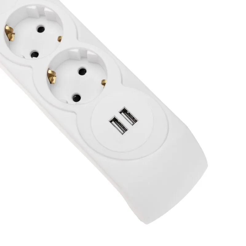 Фильтр сетевой 5 гнезд, 3м, 3х1,5мм², с автовыкл, 2 USB, белый KRANZ - Фото 4