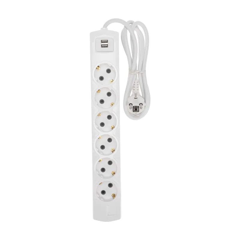 Удлинитель PREMIUM 6 гнезд, 1,5м, 3х1,5мм², с/з, 2 USB, белый REXANT - Фото 2