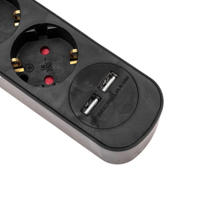 Удлинитель STANDARD 5 гнезд, 3м, 3х1,0мм², с/з, с выключателем, 2 USB, черный REXANT - Фото 3