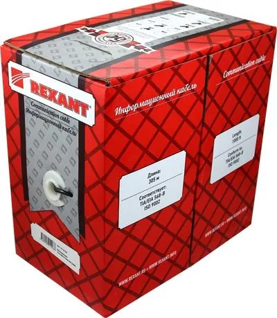 Кабель витая пара F/UTP, CAT 5e, PVC, 2PR, 24AWG, INDOOR, SOLID, серый, 305м, REXANT - Фото 2